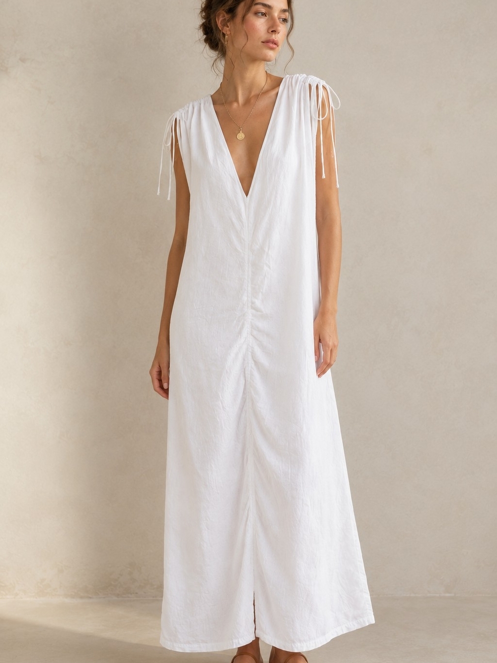 White Linen Cotton Maxi Dress lightweight Sleveesless Resortwear Lagenlook Boho